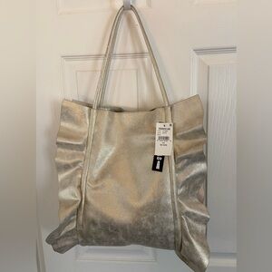 NWT - Metallic gold sueded fabric Tote Bag by Design Lab / Lord & Taylor.